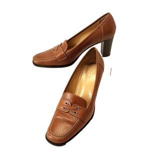 COACH Brown Leather Kassidy Stacked Heels Made In Italy loafers Size 8.5B